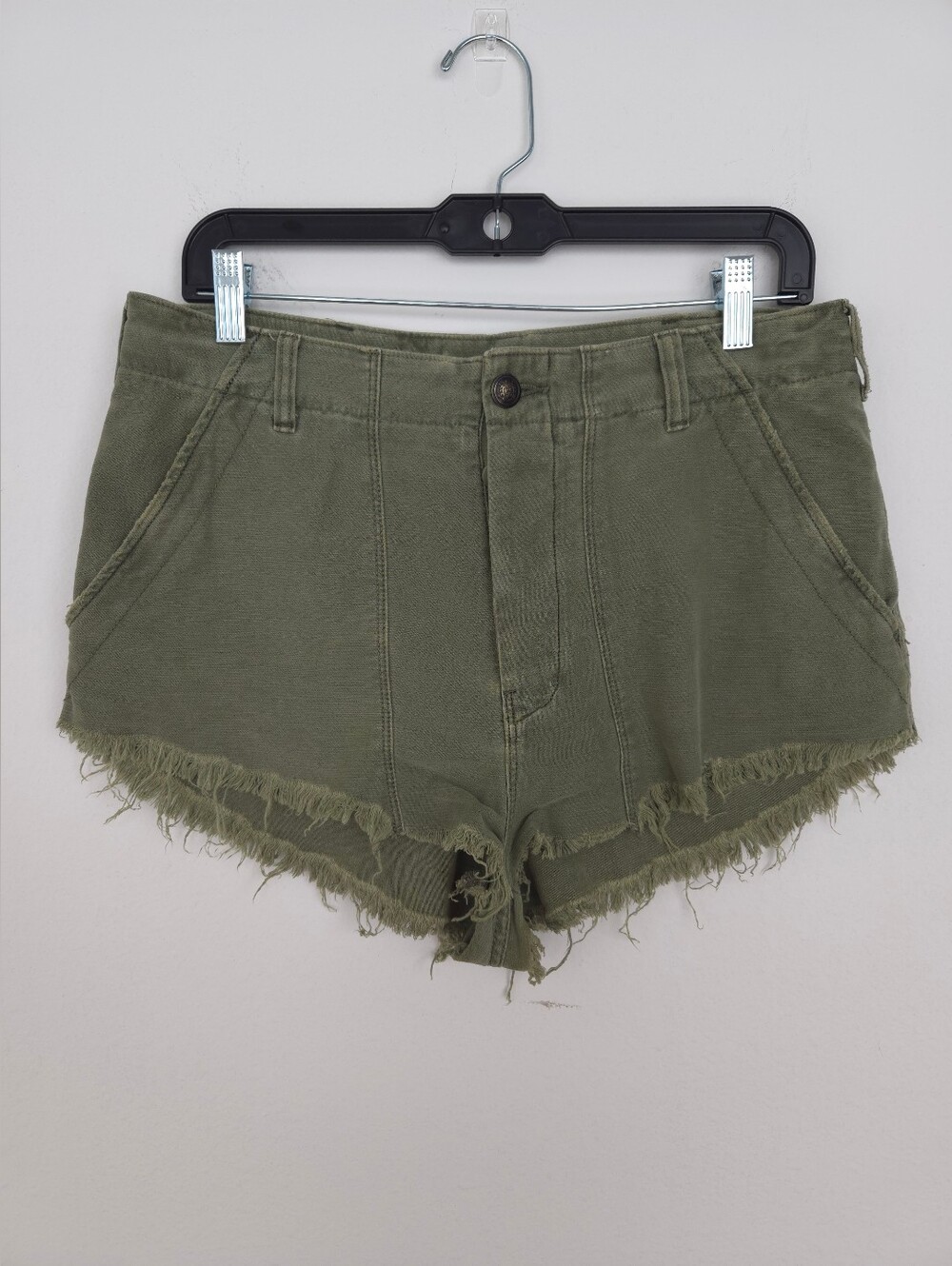 Free People Olive Green Raw Hem Frayed Distressed Cotton Shorts 10